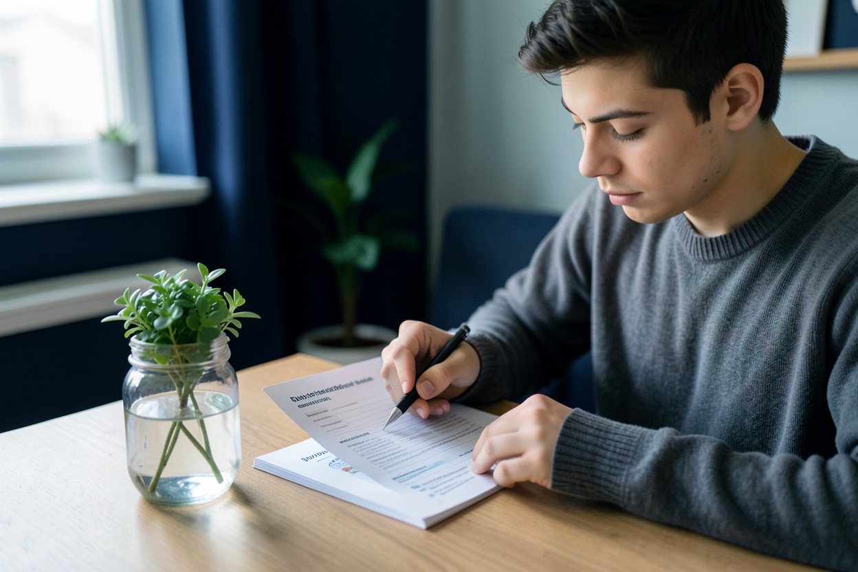 Persona revisando con calma un plan de ahorro en casa
